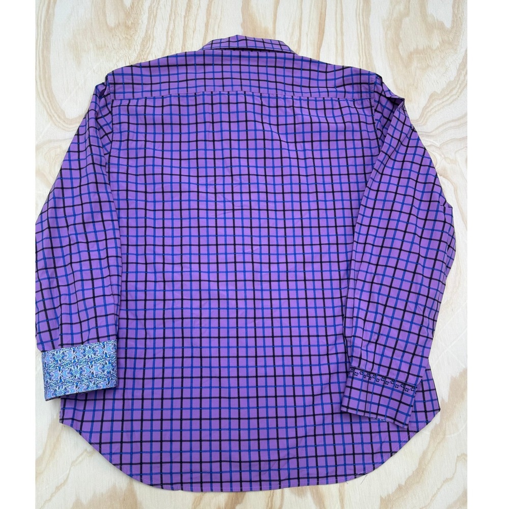 Robert Graham 3XL Purple Grid Check Paisley Trim Button Down Shirt Classic Fit - Picture 9 of 9